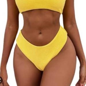 Zaful Ribbed Yellow High Waisted Bikini Bottoms - Large